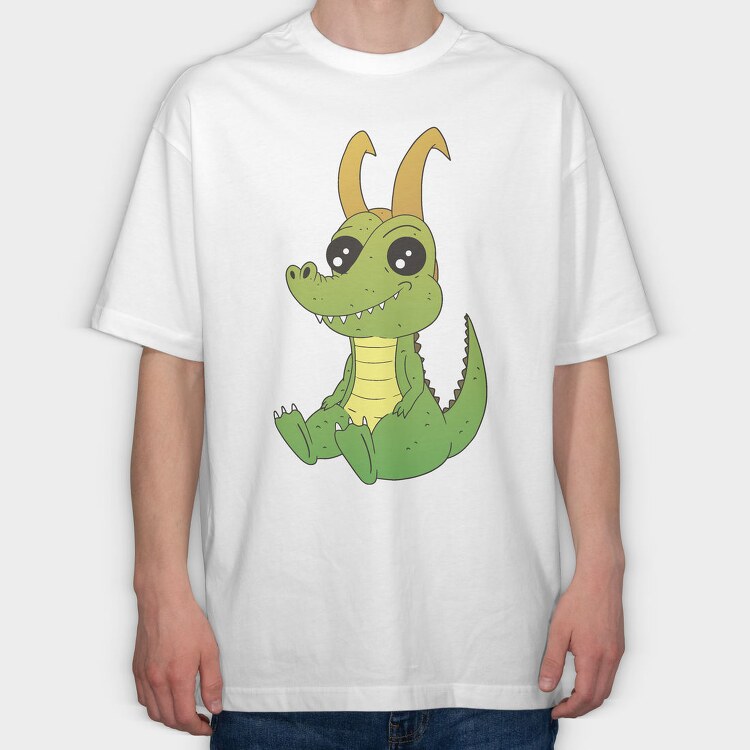 Cute Horned Crocodile Golden Horns, Tricou Oversize Barbati (Unisex)