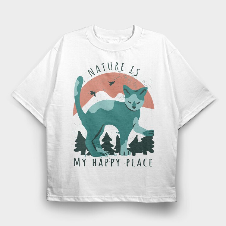 Cute Nature Cat Mug, Tricou Oversize Barbati (Unisex)