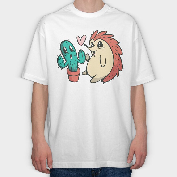 Cute Cactus And Hedgehog, Tricou Oversize Barbati (Unisex)