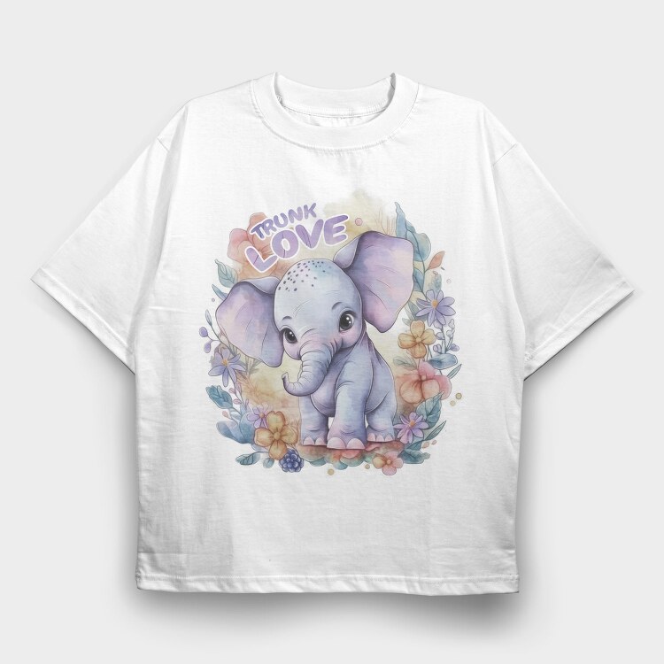 Cute Elephant In Nature Watercolor Tote, Tricou Oversize Barbati (Unisex)