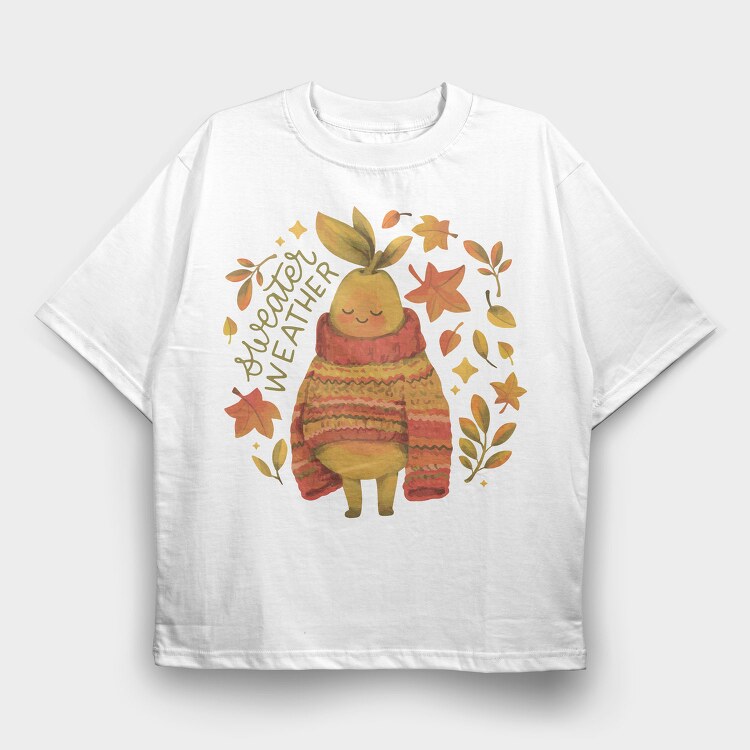 Cute Pear In Autumn Sweater Character Mug, Tricou Oversize Barbati (Unisex)