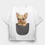 Cute Pug Dog In Pocket French Bulldog, Tricou Oversize Barbati (Unisex)