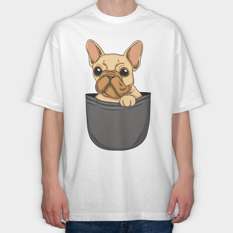 Cute Pug Dog In Pocket French Bulldog, Tricou Oversize Barbati (Unisex)