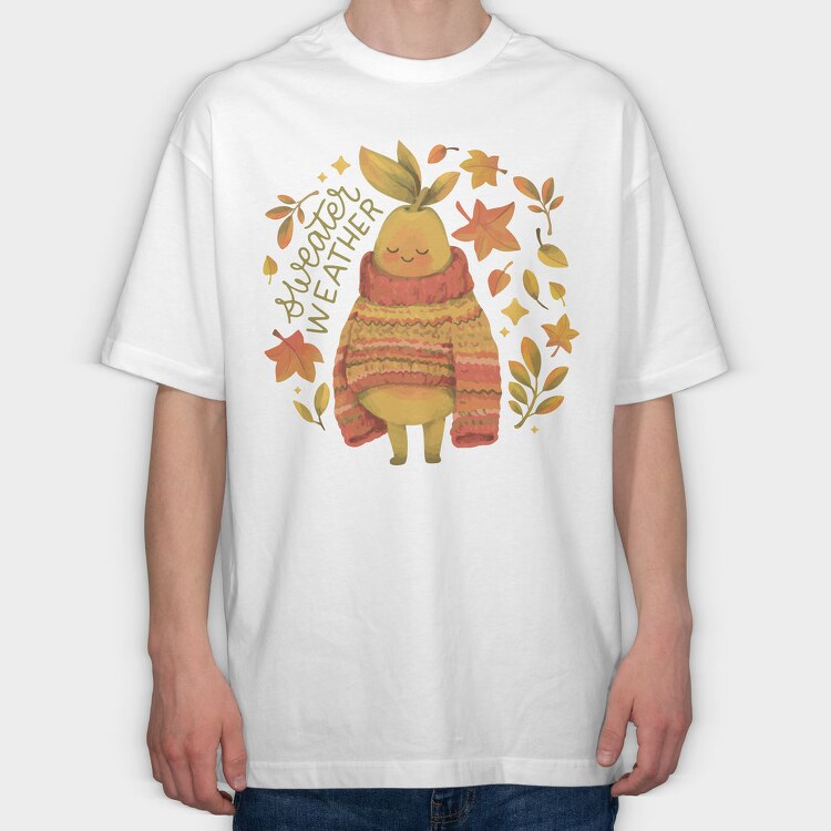 Cute Pear In Autumn Sweater Character Mug, Tricou Oversize Barbati (Unisex)