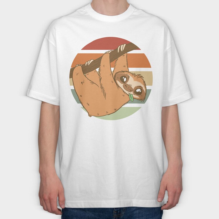 Cute Sloth In Retro Sunset, Tricou Oversize Barbati (Unisex)
