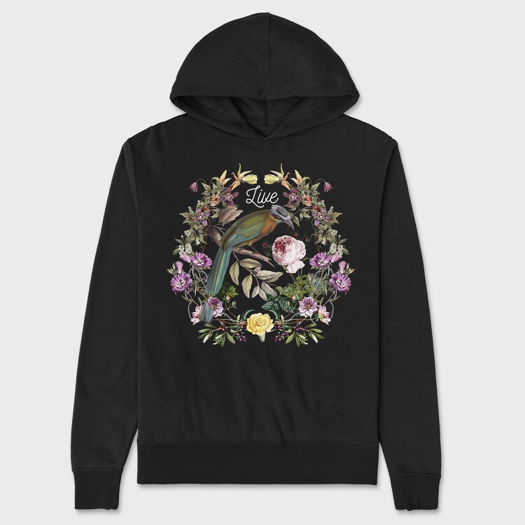 Bird In Floral Wreath Tote Flowers Live, Hanorac Oversize Barbati (Unisex)