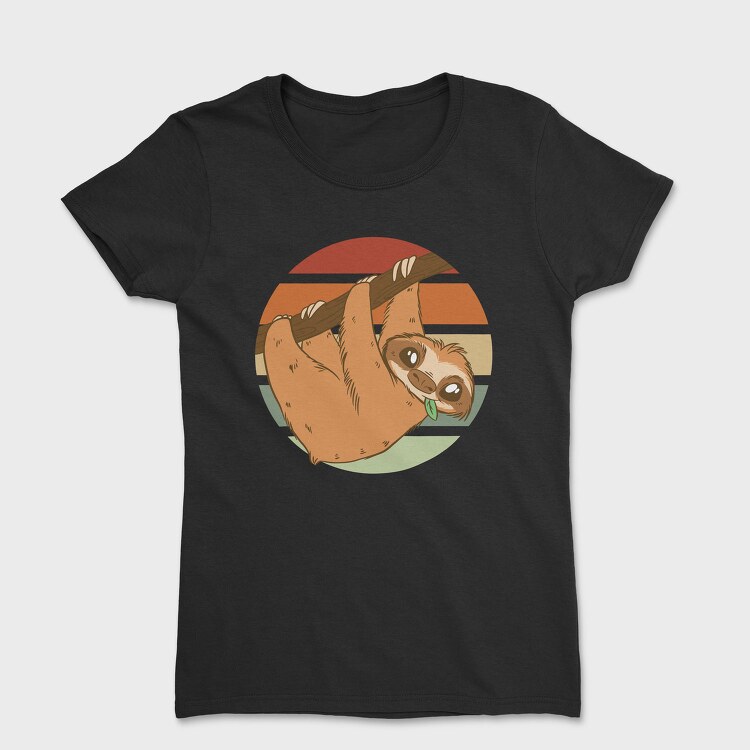 Cute Sloth In Retro Sunset, Tricou Femei