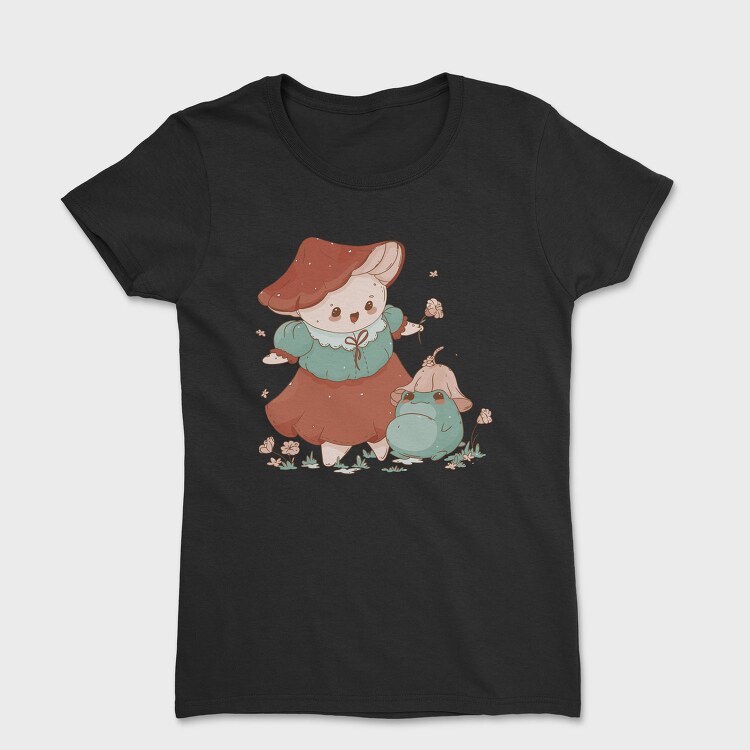 Cute Mushroom And Frog Kawaii, Tricou Femei