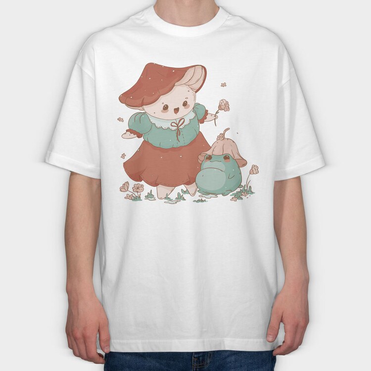Cute Mushroom And Frog Kawaii, Tricou Oversize Barbati (Unisex)