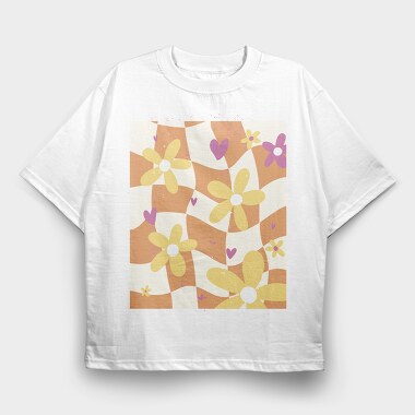 Danish Pastel Floral Checkered, Tricou Oversize Barbati (Unisex)