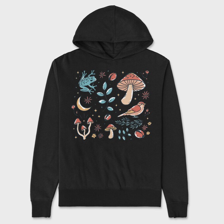 Forest Elements Mushroom Bird Frog, Hanorac Oversize Barbati (Unisex)