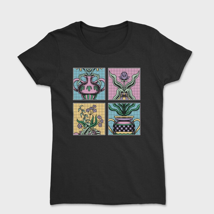 Four Flower Vase Tote, Tricou Femei