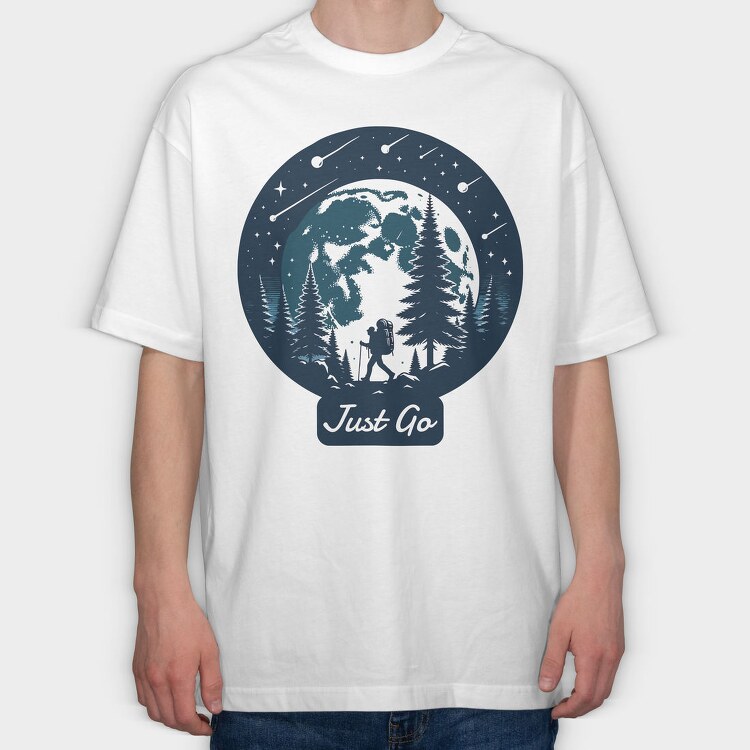 Forest Night Hike Hiking Moon, Tricou Oversize Barbati (Unisex)