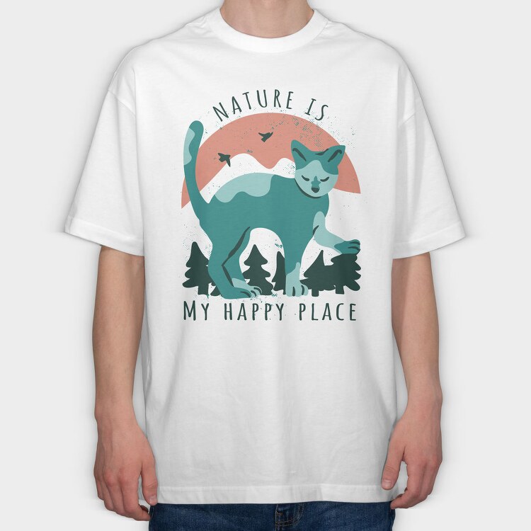 Cute Nature Cat Mug, Tricou Oversize Barbati (Unisex)