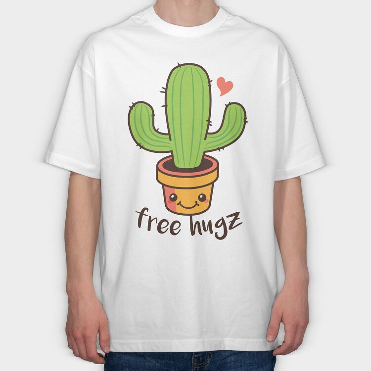 Cactus Hugs Cute 01, Tricou Oversize Barbati (Unisex)