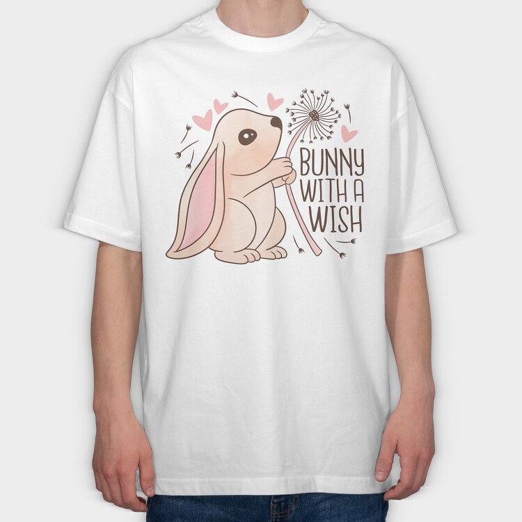 Bunny Making A Wish, Tricou Oversize Barbati (Unisex)