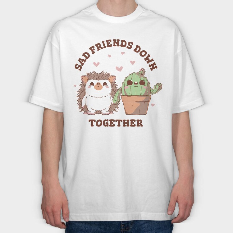 Cactus And Hedgehog Friends Cute, Tricou Oversize Barbati (Unisex)