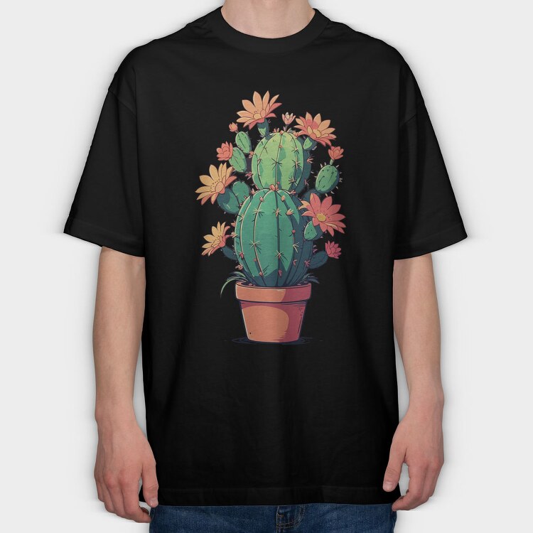 Cactus With Yellow Flowers, Tricou Oversize Barbati (Unisex)