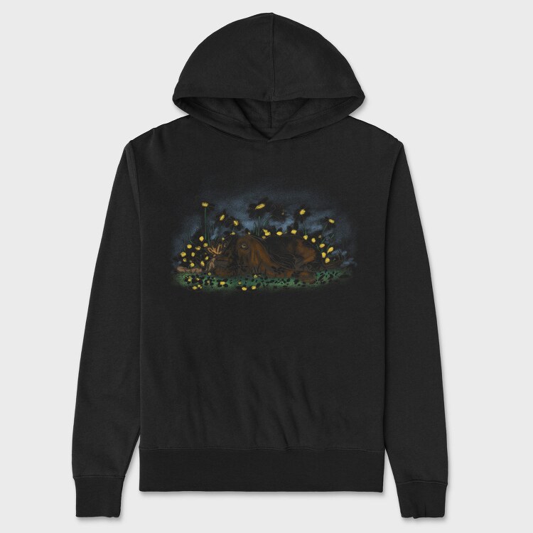 Dog On Flower Field Lying, Hanorac Oversize Barbati (Unisex)