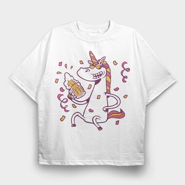 Drunk Unicorn With Beer Bachelor, Tricou Oversize Barbati (Unisex)