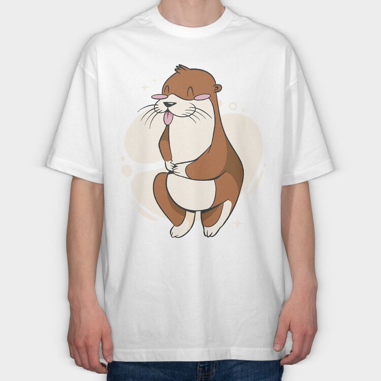 Cute Otter Cartoon, Tricou Oversize Barbati (Unisex)