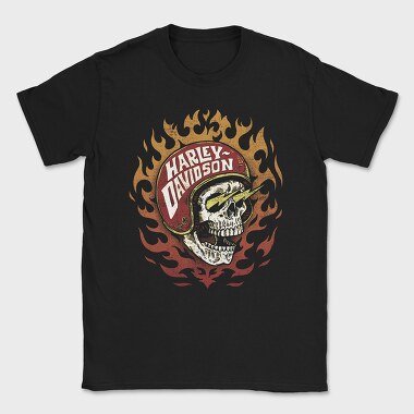 Harley Davidson Flaming Skull, Tricou Barbati (Unisex)