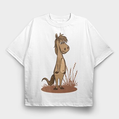 Horse Cartoon, Tricou Oversize Barbati (Unisex)