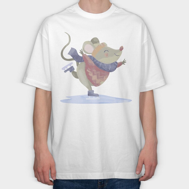 Ice Skating Mouse, Tricou Oversize Barbati (Unisex)