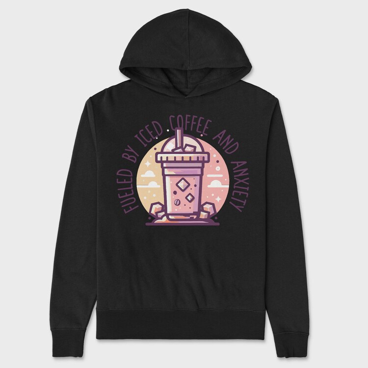 Iced Coffee And Anxiety Quote, Hanorac Oversize Barbati (Unisex)