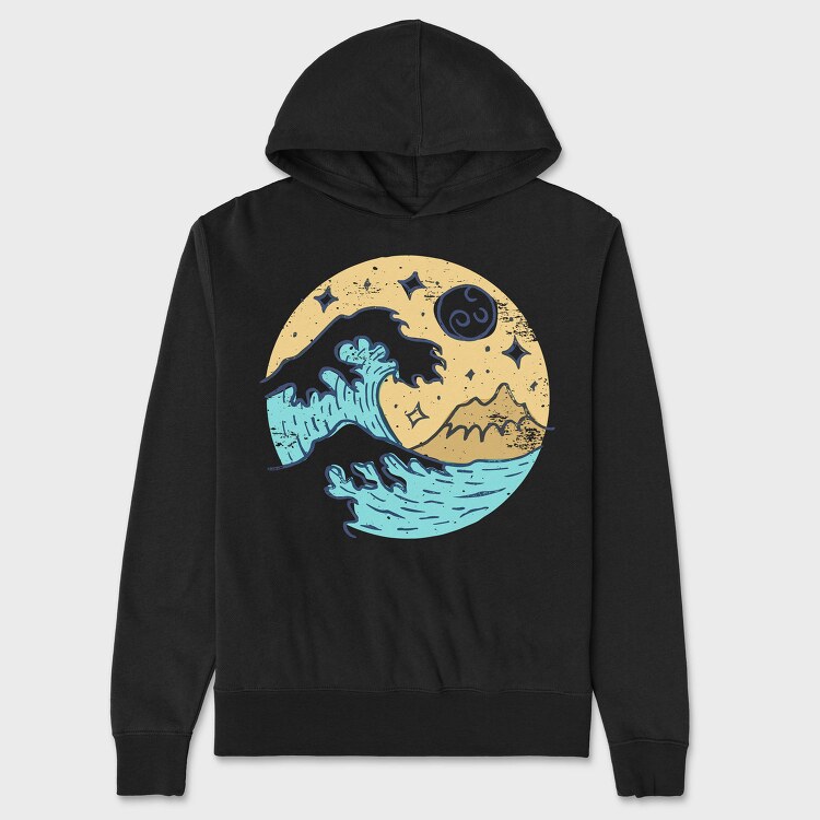 Illustrated Waves And Beach 05, Hanorac Oversize Barbati (Unisex)