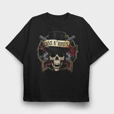 Guns N Roses Skull Top Hat, Tricou Oversize Barbati (Unisex)