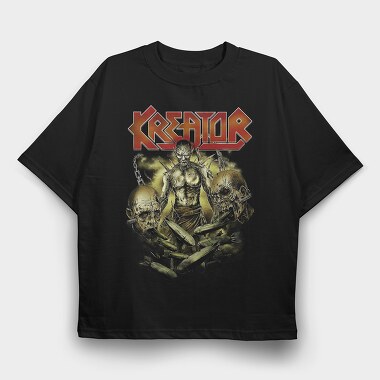 Kreator Skull Flames Eyes 2, Tricou Oversize Barbati (Unisex)