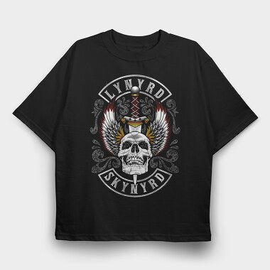 Lynnyrd Skynyrd Flames Flag Skull 2, Tricou Oversize Barbati (Unisex)