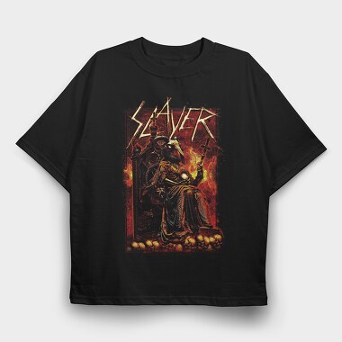 Slayer Skull Flames Crosses 2, Tricou Oversize Barbati (Unisex)