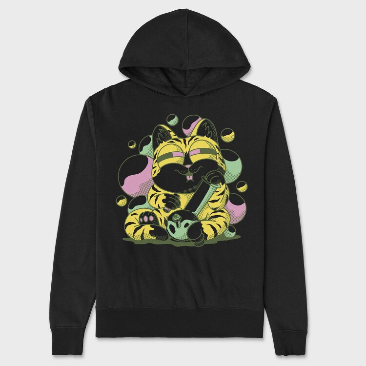 Cannabis Bong Cat Stoner, Hanorac Oversize Barbati (Unisex)