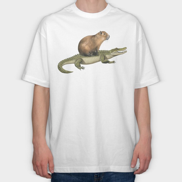 Capybara And Crocodile, Tricou Oversize Barbati (Unisex)