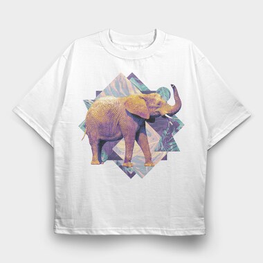 Elephant On Geometric Shapes Animals, Tricou Oversize Barbati (Unisex)