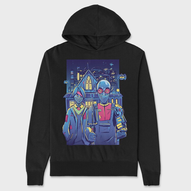 Cyberpunk Couple In City Painting Recreated, Hanorac Oversize Barbati (Unisex)