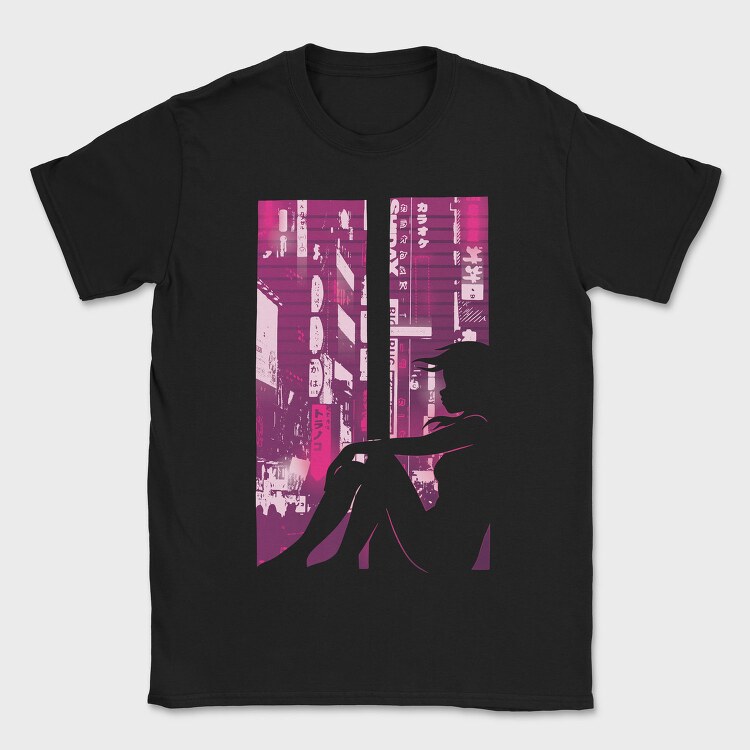 Cyberpunk Girl Silhouette Vaporwave Window, Tricou Barbati (Unisex)