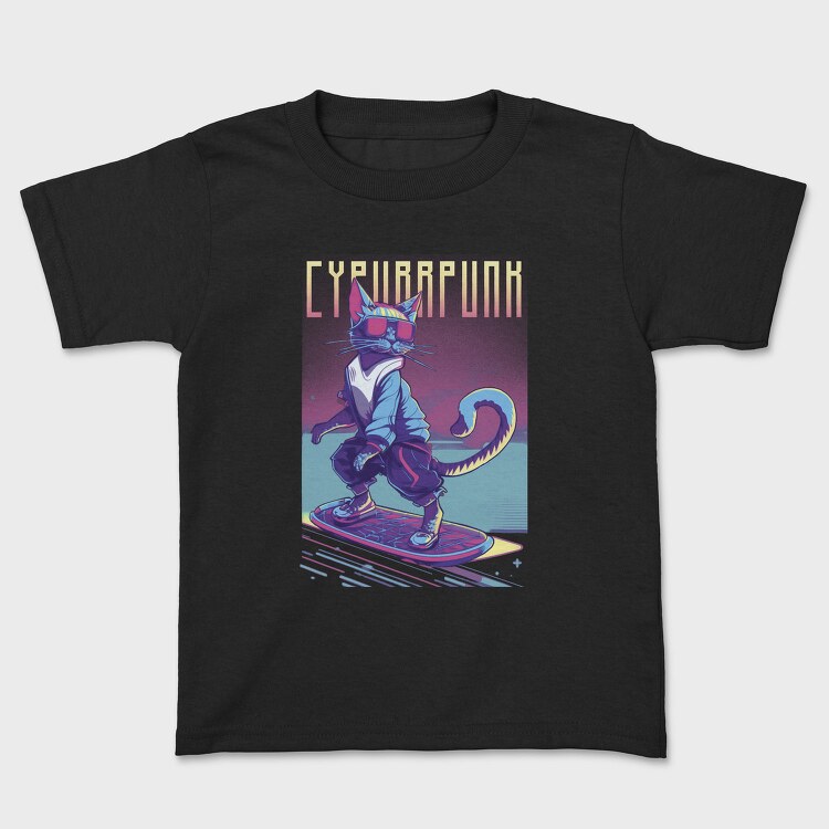 Cyberpunk Skater Cat, Tricou Copii