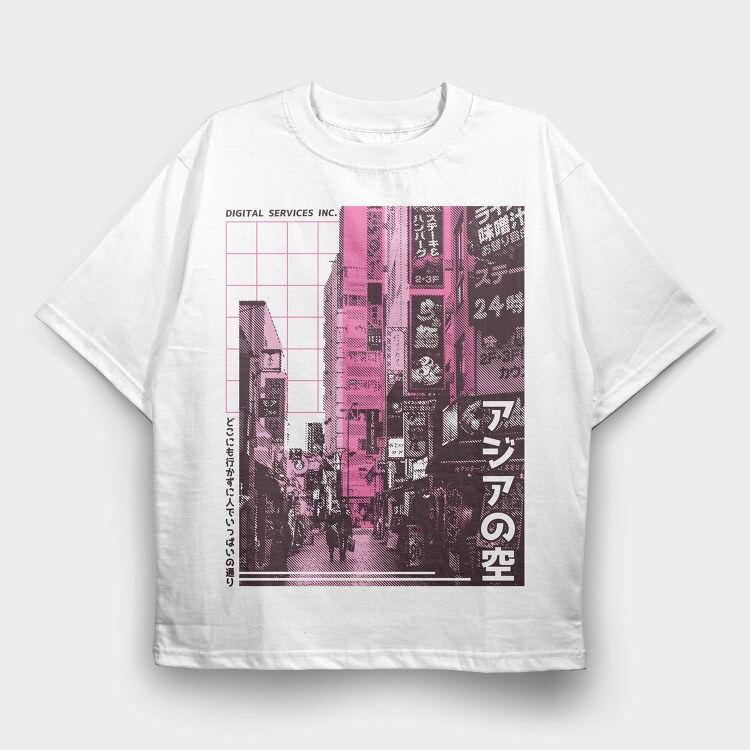 Japanese City Photographic Asian Street, Tricou Oversize Barbati (Unisex)