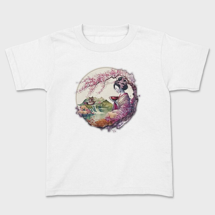 Japanese Geisha And Landscape Tea, Tricou Copii