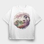 Japanese Geisha And Landscape Tea, Tricou Oversize Barbati (Unisex)