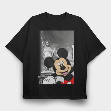 Statue Of Liberty Mickey Mouse New York, Tricou Oversize Barbati (Unisex)