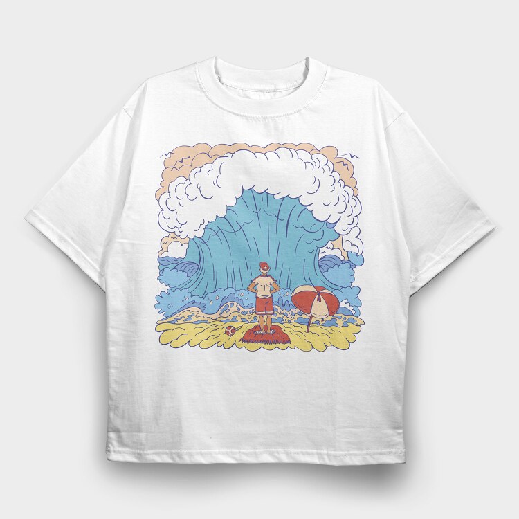 Big Wave Meme Beach Stand, Tricou Oversize Barbati (Unisex)