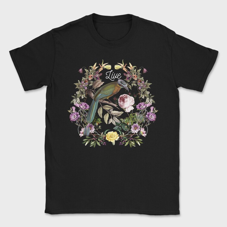 Bird In Floral Wreath Tote Flowers Live, Tricou Barbati (Unisex)