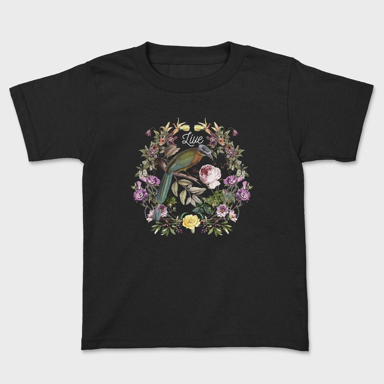 Bird In Floral Wreath Tote Flowers Live, Tricou Copii