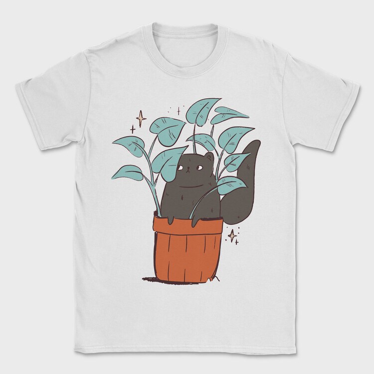 Black Cat In A Pot Of Houseplants, Tricou Barbati (Unisex)