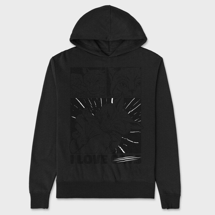 Cat Bite Comic, Hanorac Oversize Barbati (Unisex)