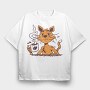 Cat Drinking Coffee, Tricou Oversize Barbati (Unisex)